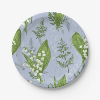 Lily of Valley with Ferns || Light Blue Paper Plate