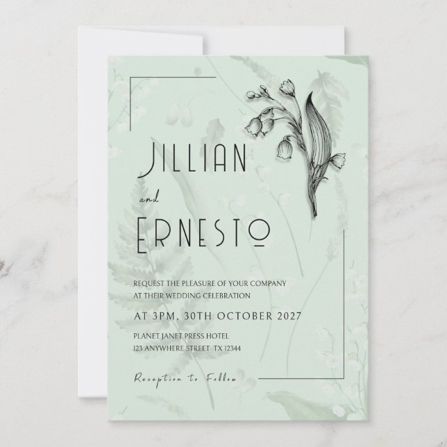 Lily of Valley with Ferns || Sage Green Custom Invitation (Front)
