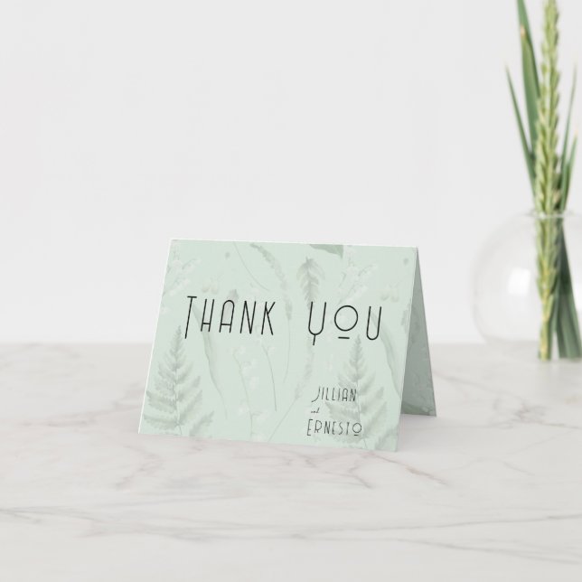 Lily of Valley with Ferns || Sage Green Custom Thank You Card (Front)