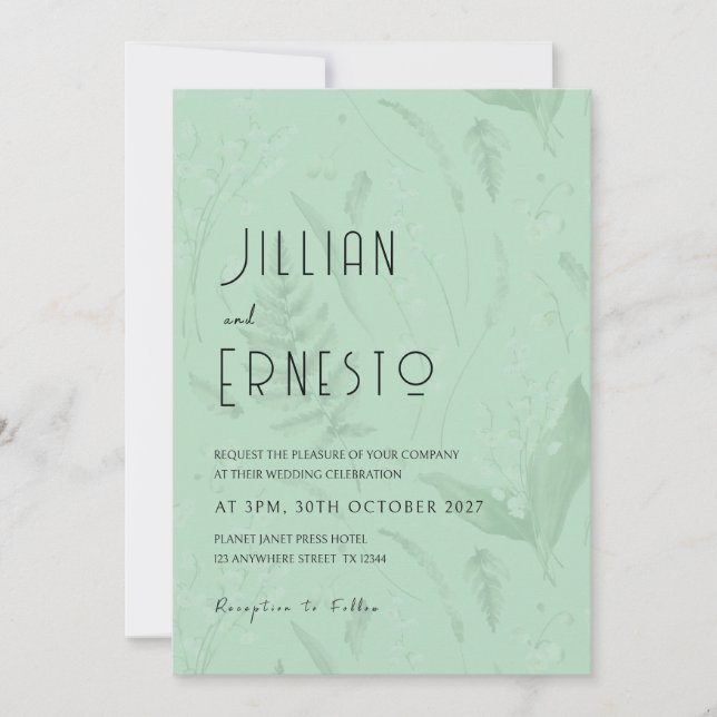 Lily of Valley with Ferns || Soft Green Custom Invitation (Front)