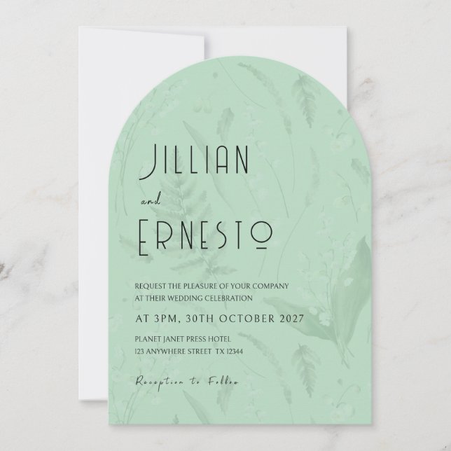 Lily of Valley with Ferns || Soft Green Custom Invitation (Front)