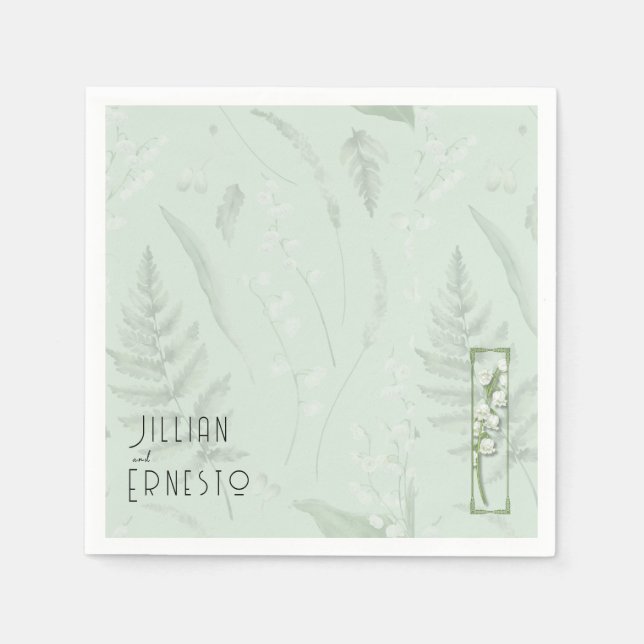 Lily of Valley with Ferns || Soft Green Custom Napkin (Front)