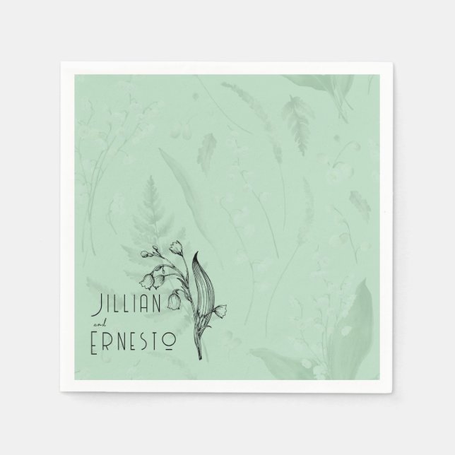 Lily of Valley with Ferns || Soft Green Custom Napkin (Front)