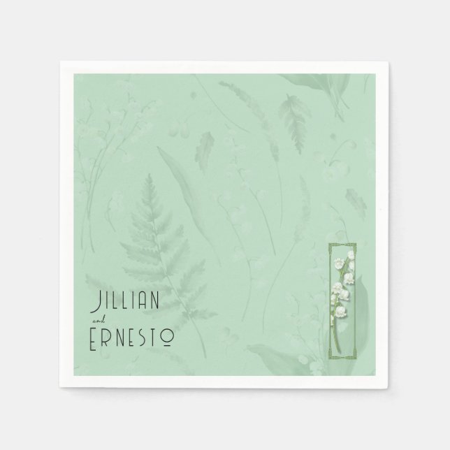 Lily of Valley with Ferns || Soft Green Custom Napkin (Front)