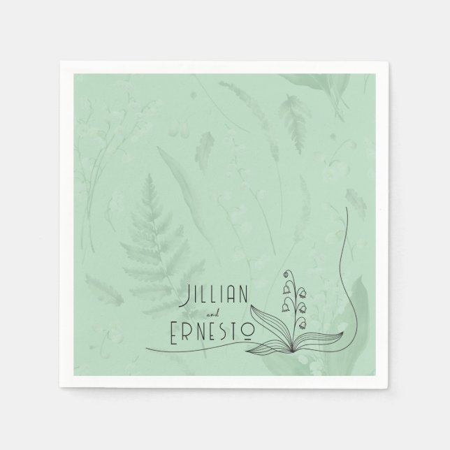 Lily of Valley with Ferns || Soft Green Custom Napkin (Front)
