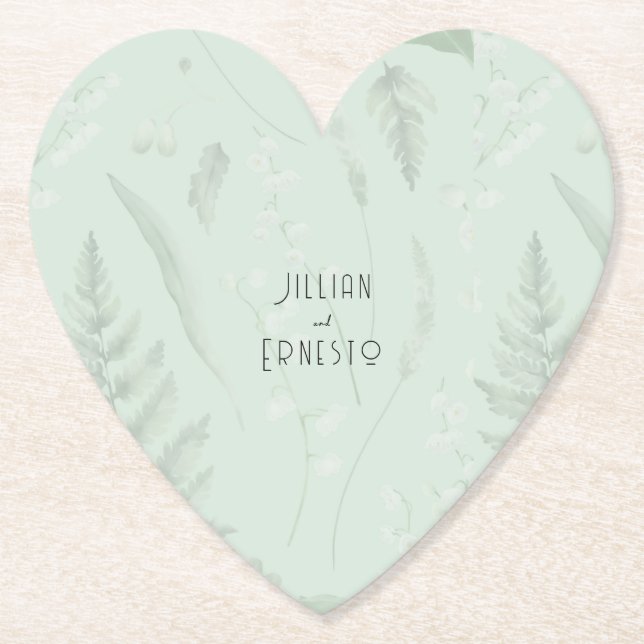 Lily of Valley with Ferns || Soft Green Custom Paper Coaster (Front)