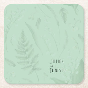 Lily of Valley with Ferns    Soft Green Custom Square Paper Coaster