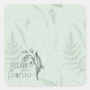Lily of Valley with Ferns    Soft Green Custom Square Sticker