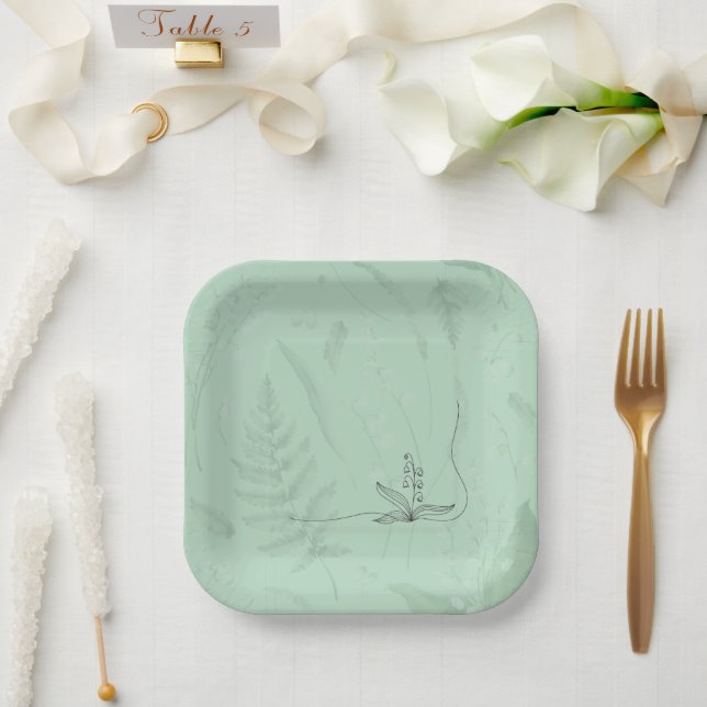 Lily of Valley with Ferns || Soft Green Paper Plate (Wedding)