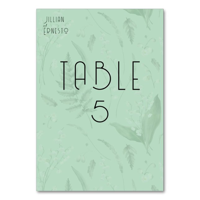 Lily of Valley with Ferns || Soft Green Table Number (Front)