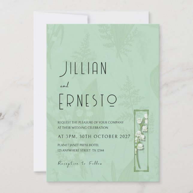 Lily of Valley with Ferns || Soft Green w/ Graphic Invitation (Front)