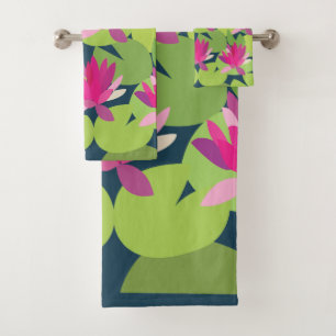 Lily Pad Lilypad Pink Lotus Flowers Floral Bath Towel Set
