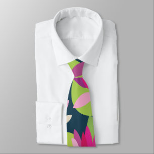 Lily Pad Lilypad Pink Lotus Flowers Floral Tie