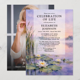 Lily Pad Pond Floral Celebration of Life Photo Invitation