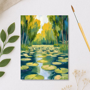 Lily Pad Pond Green Watercolor Nature Holiday Card