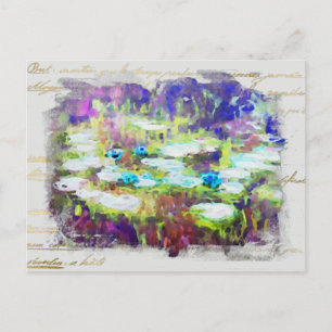 ** Lily Pads - Monet Pond Gold Handwriting AR23   Postcard