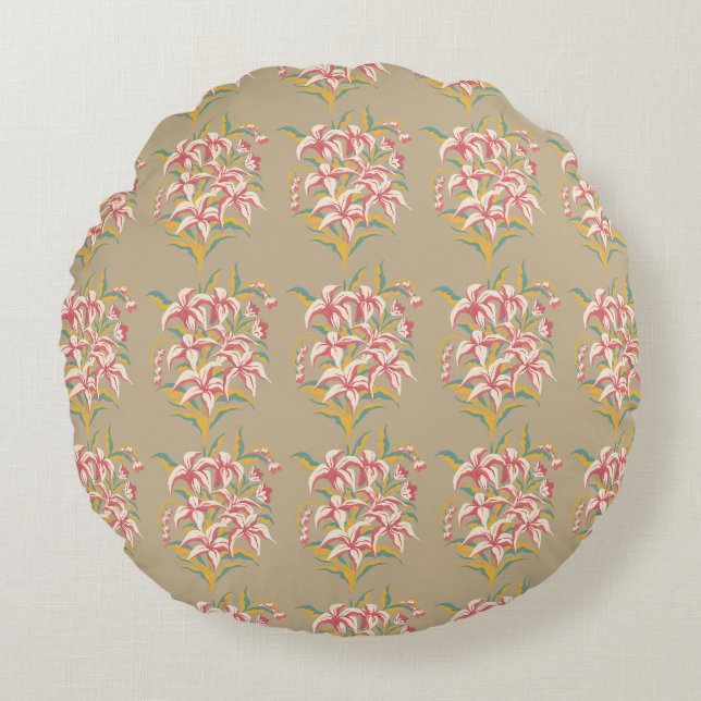 Lily Pattern Repeating Motif Round Cushion (Front)