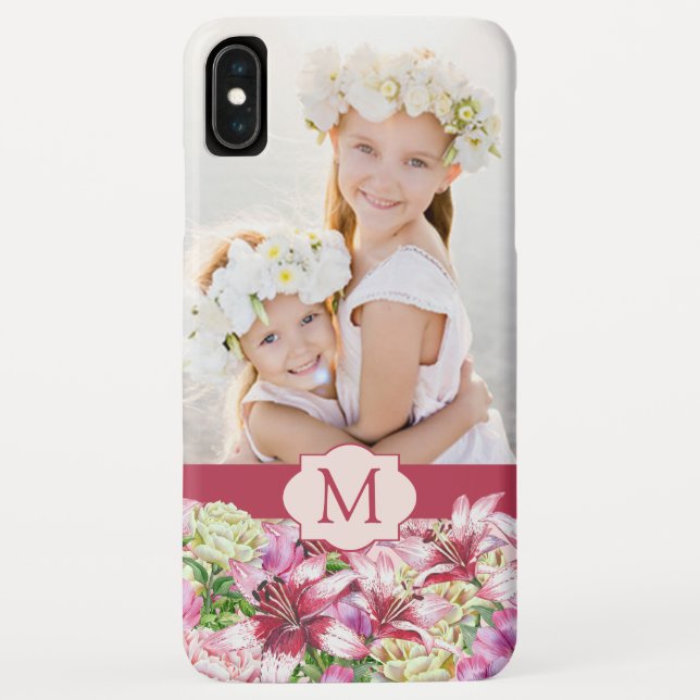 Lily Peony Floral Monogram Photo Case-Mate iPhone Case (Back)