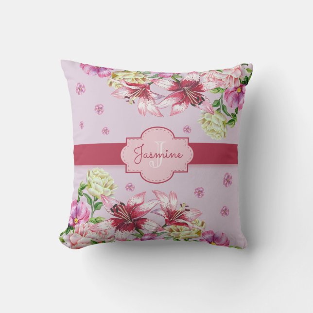 Lily & Peony Floral Purple Cushion (Front)