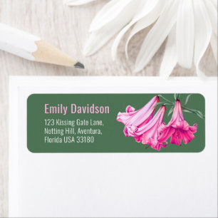 Lily pink floral art green wedding return address label