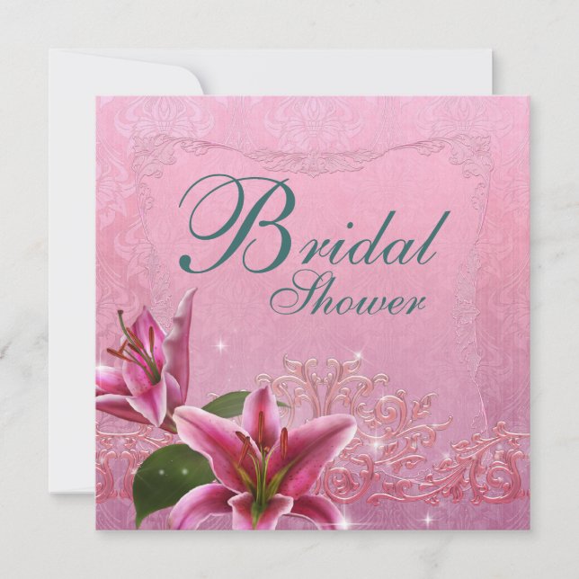 Lily Pink Teal Blue Lily Bridal Shower Invitations (Front)