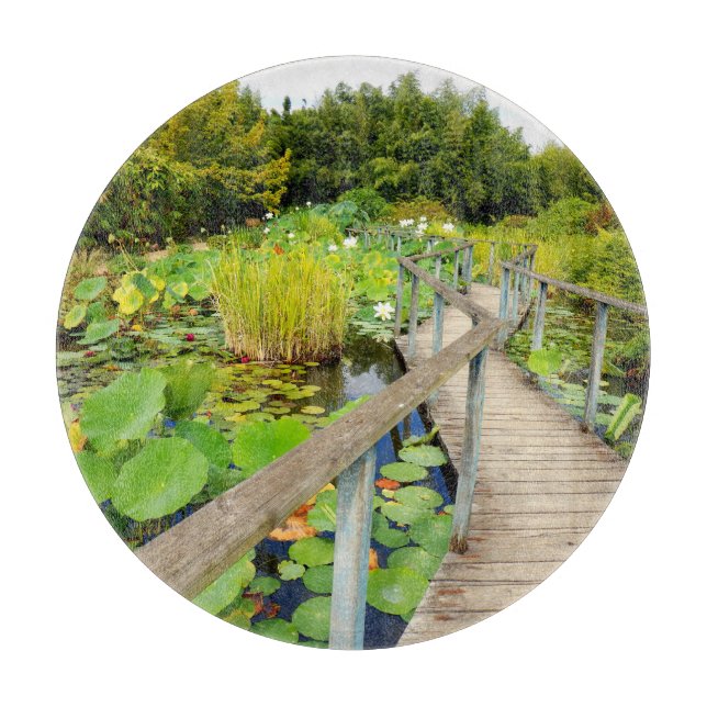 Lily Pond Glass Chopping Board (Front)