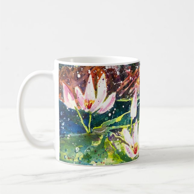 Lily Pond watercolor print Coffee mug (Left)