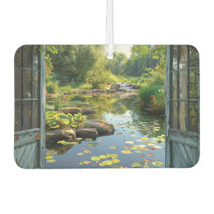 Lily Pond Window Rocks Flowers Plants Waterfall  Car Air Freshener