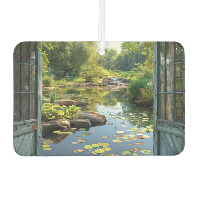 Lily Pond Window Rocks Flowers Plants Waterfall  Car Air Freshener (Front)