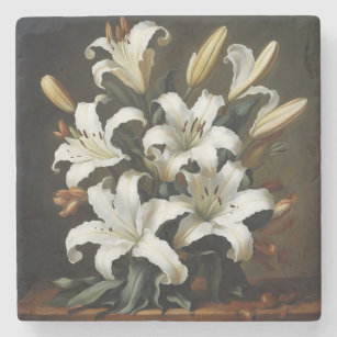 Lily print, neoclassical art  stone coaster