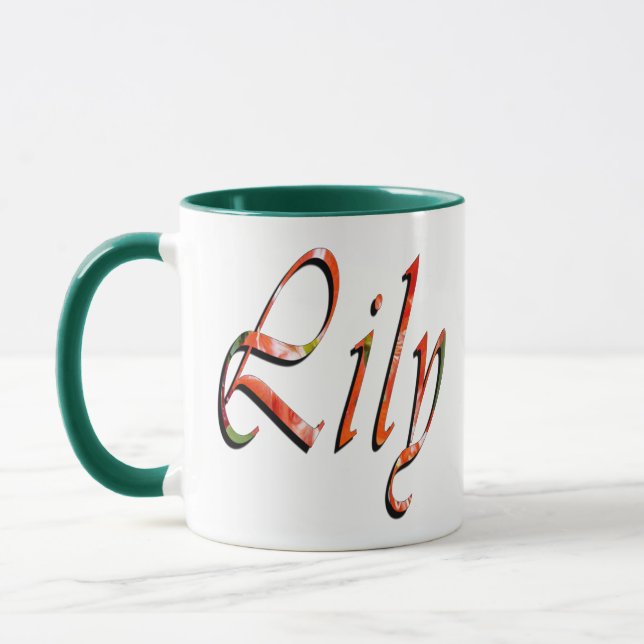 "Lily" Red Floral Lily Name, Mug (Left)