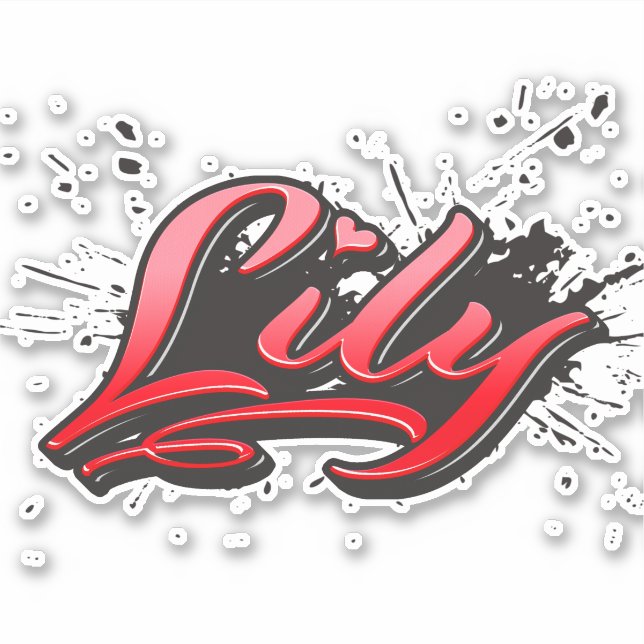 Lily red Heart Graffiti Sticker (Front)