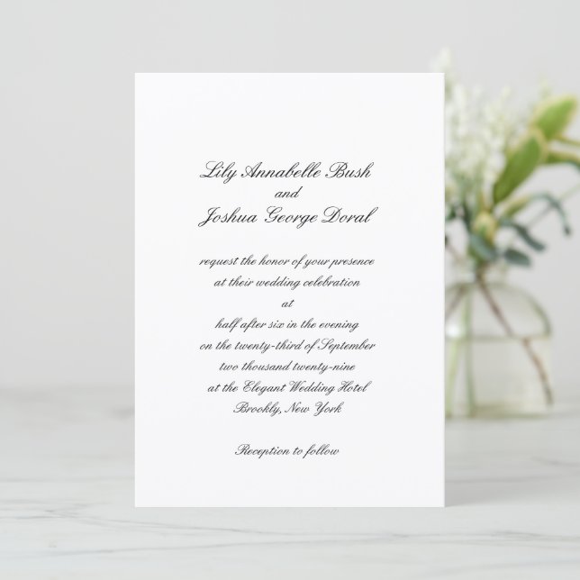 Lily Simple Classic Elegant Wedding Invitation (Standing Front)