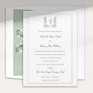 Lily Valley Crest Calligraphy Formal Wedding Invitation