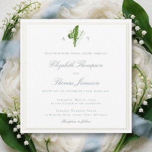 Lily Valley Faux Embossed Elegant Monogram Wedding Invitation
