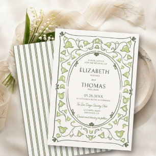Lily Valley Vintage Nouveau Chartreuse Wedding Invitation