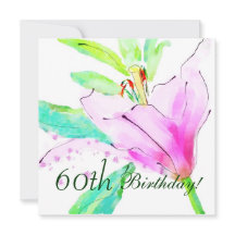 Lily Watercolor 60th Birthday Party Invitation