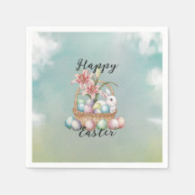 Lily Watercolor & Pastel Eggs with Bunny in Basket