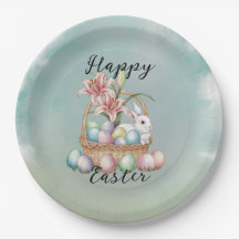 Lily Watercolor & Pastel Eggs with Bunny in Basket