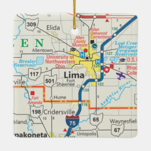 Lima Ohio Map Ceramic Ornament