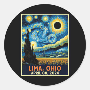 Lima Ohio Total Solar Eclipse 2024 Starry Night Va Classic Round Sticker