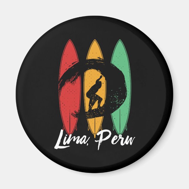 Lima Peru Beach Vintage Retro Surfing Magnet (Front)