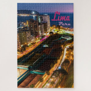 Lima Peru Capital Pacific Coast City Lights Night Jigsaw Puzzle