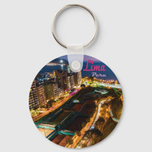 Lima Peru Capital Pacific Coast City Lights Night Key Ring
