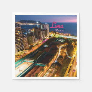 Lima Peru Capital Pacific Coast City Lights Night Napkin