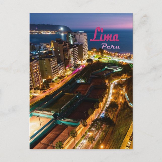 Lima Peru Capital Pacific Coast City Lights Night Postcard (Front)