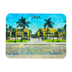 Lima Peru Watercolor Oil Paint Vintage Travel Magnet