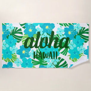 Limahuli Garden Vintage Hawaiian Floral Turq Beach Towel