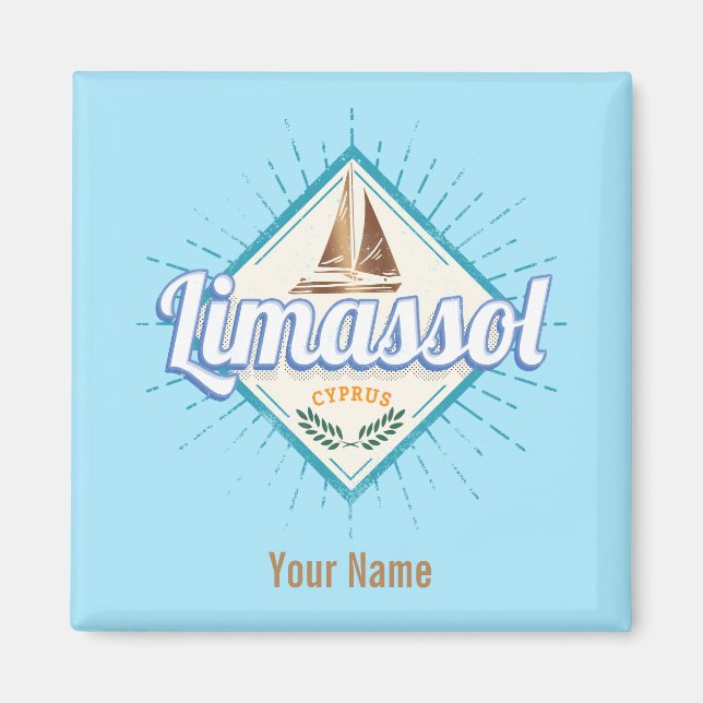 Limassol City Cyprus Retro Sailing Ship Vintage Magnet (Front)