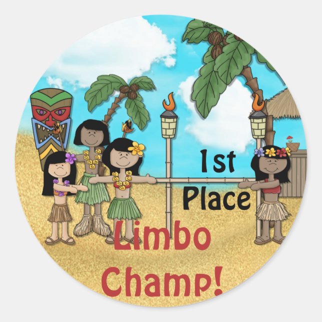 Limbo Luau Birthday Party - First Place Classic Round Sticker (Front)